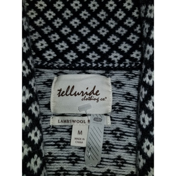 Womens Sweater-TELLURIDE-white/black Fair Isle lambswool Nordic open cardigan-M - Picture 4 of 4